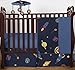 Sweet Jojo Designs Space Galaxy Rocket Ship, Planet, Galactic 4 Piece Baby Boy Girl Bedding Crib Set Without Bumper