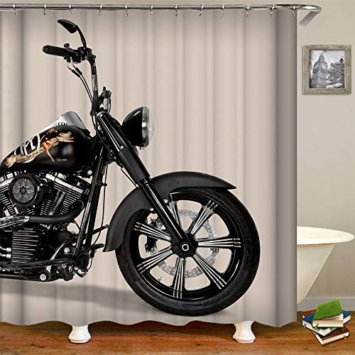 Shower Curtain Set with Hooks Soap Resistant Waterproof Wonderful Motorcycle Retro Motorcycle Black Bathroom Decor Machine Washable Polyester Fabric Bath Curtain 60 x 71 inches