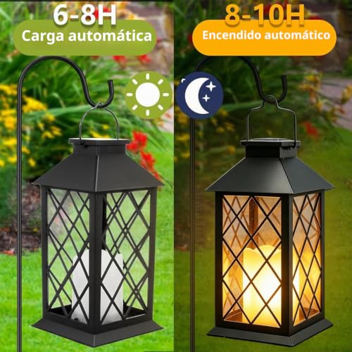 Joycome Solar Lanterns Outdoor 2 Pieces Solar Lamp Outdoor Garden with Flashing Candle, Waterproof Terrace Decoration, Solar Lantern for Garden, Table, Terrace, Fence, Tomb and Gifts – Black