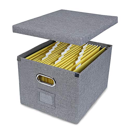 ATBAY File Storage Box Collapsible Large Capacity Office File Organizer for Letter/Legal Size Hanging File Folder Box, Gray 1Pack