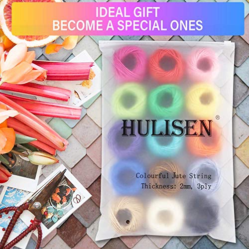 HULISEN Colorful Jute Twine, 15 Rolls 2mm 3 Strands Natural Jute String