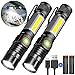 Rechargeable Flashlight, Magnetic Flashlight（included Battery), Super Bright Pocket-Sized COB Work Light T6 LED Torch with Clip, Zoomable, Water Resistant, 4 Modes for Camping Hiking 2 Pack
