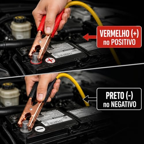 Cabo Chupeta Automotivo 800A — 2,5 Metros, Fio10mm, Garras Aço Cobreado, 12V e 24V com Bolsa, para Carro, Moto e Caminhão