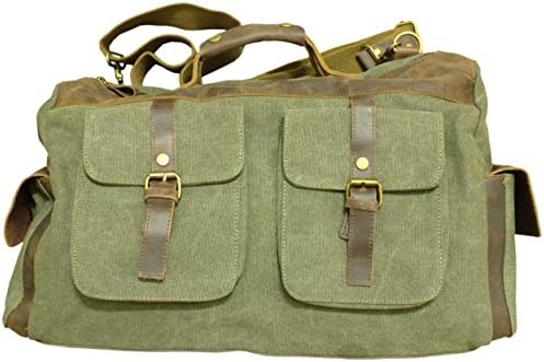 Rustic City Leather and Canvas Dark Green Luggage Gym Bag Carry-on Duffel