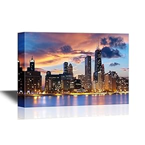 Chicago Skyline at Dusk Gallery - Canvas Art Wall Art - 12"x18"