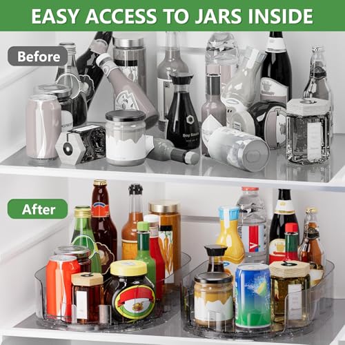 Turntable Organiser for Fridge, 360°Rotating Spice Racks Clear PET Lazy Susan Spice Rack, Revolving Condiment Holder for Easy Kitchen Storage and Shelf Organization, 33x7.3×21.5cm