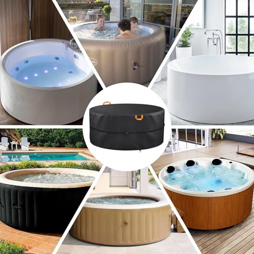 Round Protective Cover for Hot Tub, 4-6 People, Oxford 420D, Inflatable Spa Cover for Rounds, UV Resistant and Waterproof for Outdoor Spa (220 x 72 cm (6 People))