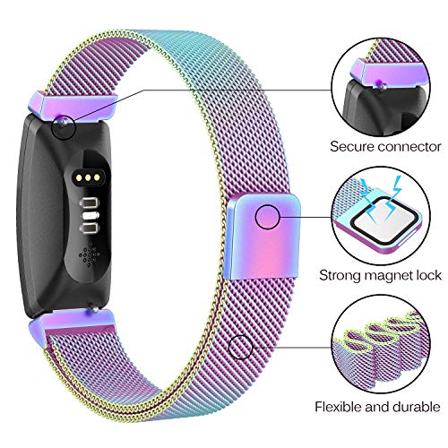 SWEES Metal Band Compatible Fitbit Inspire & Fitbit Inspire HR, Stainless Steel Magnetic Replacement Band Accessories Small Large for Women Men, Silver, Black, Lilac, Sangria, Champagne, Colorful