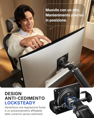 HUANUO Dual Monitor Arm for 13-32" Screens (Max 9 kg), FlowLift Pro Monitor Stand, MechaSpring (Tilt/Swivel/Rotatable), Toolless VESA Mount, Base with C-Clamp or Grommet