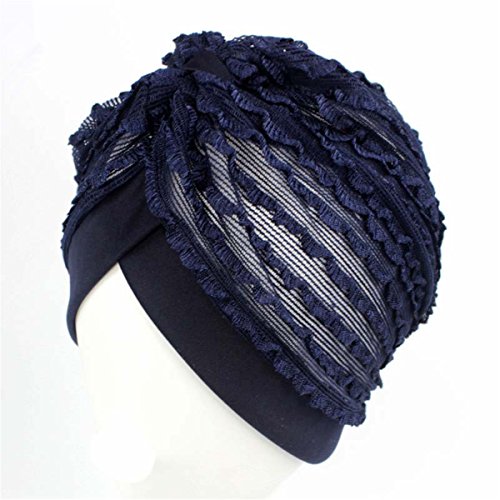 Qhome Womens Stretchy Lace Turban Head Wrap Band Chemo Bandana Hijab Pleated Indian Cap Turbante Hat