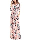 Women's Floral Print Round Neck 3 4 Sleeve Maxi Casual Dress Large Pink