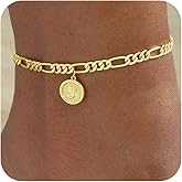 MFRYK Gold Ankle Bracelets for women,14k Gold Plated Waterproof lightweight Figaro Chain Initial Anklets for Women Ankle Bracelets Set Dainty Trendy Jewelry Gift for Women