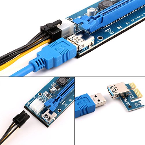 Ubit PCI-E Riser,Powered Riser Adapter Card,PCIE VER 006C 6 PIN 16x to 1x, 6-Pin PCI-E to SATA Power Cable,for Bitcoin\Litecoin\ETH coin - GPU Riser Adapter - Ethereum Mining ETH(12 Pack) - Thumbnail 3