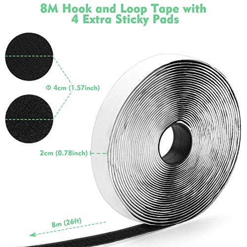 MOSOTECH-Hook-y-Loop-Auto-Adhesivo-Cinta-Rollo-8M-Nylon-Auto-Doble-Cinta-Extra-Fuerte-con-4-pcs-Adhesivo-Redondo-para-Oficina-Domestica-Bricolaje-Negro