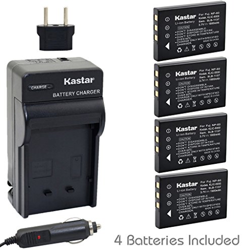 Kastar FNP60 Battery (4-Pack) and Charger Kit for HP PhotoSmart R07 R507 R607 R607v R607xi R707 R707v R707xi R717 R725 R727 R817 R817v R817xi R818 R827 R837 R847 R926 R927 R937 R967