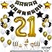 Gold Number 21 Balloons Decorations Set - Large, 40 Inch | 21st Birthday Balloons with Happy Birthday Banner and Star Foil Balloons | Black and Gold 21st Birthday Decorations | 21 Birthday Party Kit