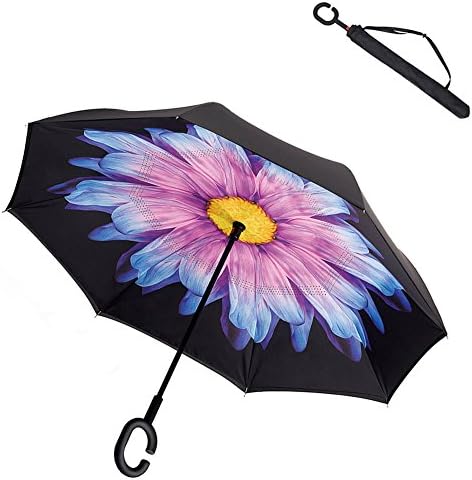 Xiujanet Double Layer Inverted Umbrella Windproof Large Straight Umbrella With C-Shaped Handle and Carrying Bag (purple)