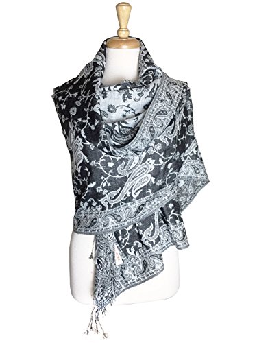 Paskmlna Reversible Paisley Pashmina Shawl Wrap Elegant Colors (#24Black/whtie)