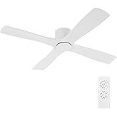 WINGBO 54 Inch Flush Mount DC Ceiling Fan without Lights, 4 Reversible Carved Wood Blades, 6-Speed Noiseless DC Motor, Huger 