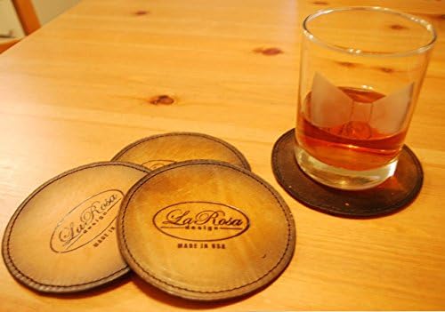 La Rosa Design Leather Coaster Set - 4 PCS Antique Tan Round