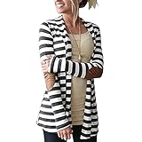 Merryfun Women's Elbow Patch Striped White Black Cardigan Sweater L
