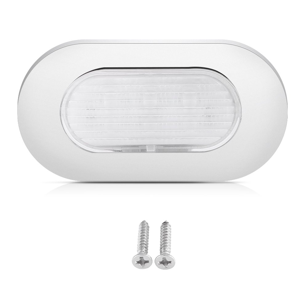 Qiilu Marine Deck Light, 12V White LED Marine Boat Yacht Stainless Steel Oblong Courtesy Light Stair Deck Usage