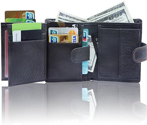 PBNICE Mens Wallet RFID Blocking Bifold Wallet Vintage Handmade Genuine Leather Trifold Wallet Reliable Travel Organizer Wallet 2 ID Windows, Coins Pocket, 8 Cards Slots/Holder For Men Women