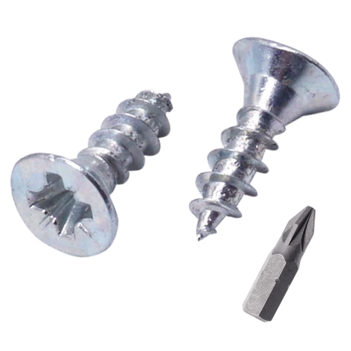 SKIR'CO (Pack of 100 pcs) Zinc Plated Steel 3.5 x 10 mm Silver Wood Screws, Pozidriv Countersunk Head, Chipboard Screws, PZ Fully Threaded (100, 3.5 x 10 mm)