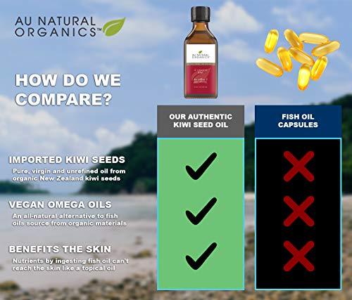 Au Natural Organics Kiwi Seed Oil - Pure, 100% Organic, Extra Virgin, Unrefined, Cold Pressed - Great for Skin, Hair and Lip Care3.4 Oz | 100 Ml