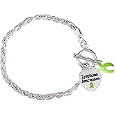 Lymphoma Awareness Lime Green Ribbon Charm Bracelets for Gift Giving, Inspiration, Survivor Gift