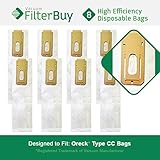 8 - FilterBuy Oreck Type CC Replacement Vacuum Bags. Oreck Part #'s CCPK8 & CCPK8DW. Designed by FilterBuy to replace Oreck CC Paper Vacuum Bags
