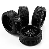 Yiguo Black Plastic 12-Spoke Wheel Rims and Diagonal Pattern Tires for HSP HPI RC 1:10 Drift Car set of 4