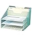 VANRA Metal Mesh Desktop File Sorter Organizer Desk Tray Organize with 3 Letter Trays and 2 Vertical Upright Sections, Turquoise Green