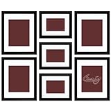 Craig Frames 1WB3BK Picture Frame 7-Piece Wall Set, Black Frames, White Display Mats, Picture Hanging Tool