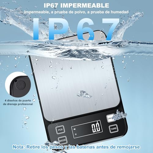 Báscula Cocina Recargable 0.1g/10kg, Impermeable