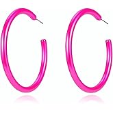 Large Colorful Hoop Earrings for Women Colored Lightweight Acrylic Hoop Earrings Neon Pink Red Circle Candy Earring 80s 90s Outfit Statement Jewelry Accessories