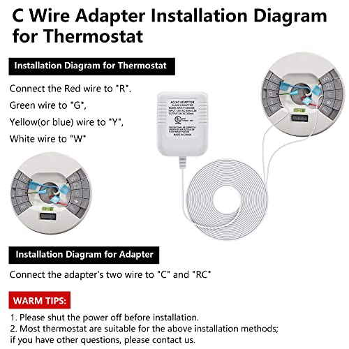 Hotop 24 Volt C Wire Adapter for Smart Thermostat, UL Listed 16.5ft