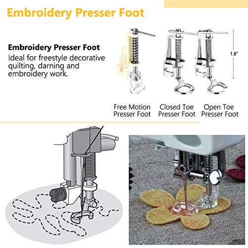 6 PCS Presser Feet Set with Manual SIMPZIA Sewing Machine Foot Include Adjustable Guide/1/4" Quilting/Border Guide/Embroidery Presser Foot Kit for Singer, Brother and Other Low Shank Sewing Machines