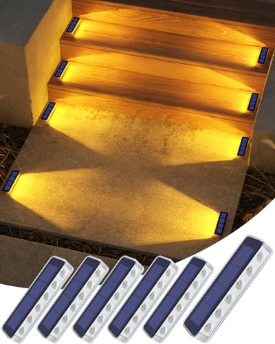 DetarZinLED Solar Lights Outdoor Garden, 6 Pieces Outdoor LED Solar Lights, IP68 Waterproof Solar Lights for Outdoor Stairs, Warm White Outdoor Solar Lights for Stairs, Terrace, Pathway, Patio