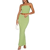 Two Piece Skirt Outfits for Women Sleeveless Tube Tops Bodycon Sexy Maxi Dress 2 Piece Summer Y2K Vacation Set