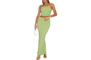 KORSSYEE Two Piece Skirt Outfits for Women Sleeveless Tube Tops Bodycon Sexy Maxi Dress 2 Piece Summer Y2K Vacation Set
