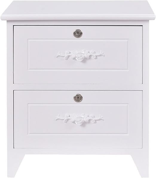 Solid Wood Elegant Night Stand W 2 Locking Drawer Storage Shelf End Table White
