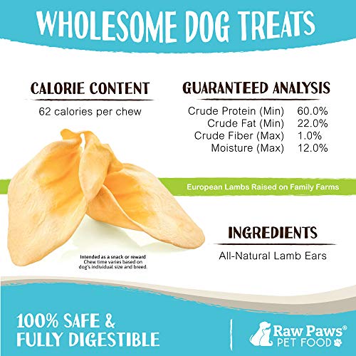 Raw Paws Large Lamb Ears for Dogs, 15 Pack Packed in USA All