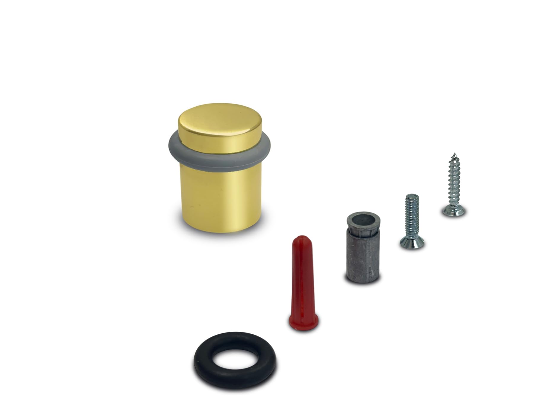 QCAA Cylindrical Floor Mount Door Stop, Height 1-1/2", Solid Brass, Polished Brass Lacquered, Made in Taiwan, 1 Pack