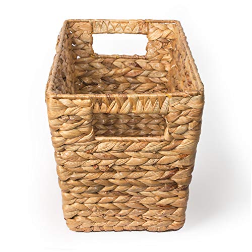 BEST CHOICE Storage Baskets Anti-Mold Mildew Stained Special Finishing Handmade of Nature Water Hyacinth, Magazine Book Toys CDs DVDs Organizer Bins 15"L x 8"W x 8.2"H by Mallaca