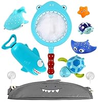 DOMOEY Bath Toys with Ocean Animals, Bathtub Toys, Bath Toys Organizer ,Wind Up Bath Toys, Floating Toys, Water Blaster Toys and Fishing Net, 4 in 1 Design, Birthday Gift.