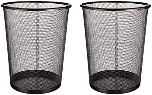 EUROXANTY® Round paper bin | Wire mesh bin | Steel base | Black | 27 x 24 cm | 10 L | 2-Bin pack