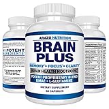 Premium Brain Function Supplement - Memory, Focus, Clarity - Nootropic Booster with DMAE, Bacopa Monnieri, L-Glutamine, Multi Vitamins, Multi Minerals - Arazo Nutrition