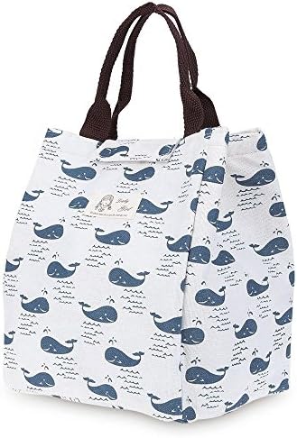 YYSHOW Insulated Cool Bag Cute Canvas Lunch Bags For Women, Kids, Girls (Whale Print)