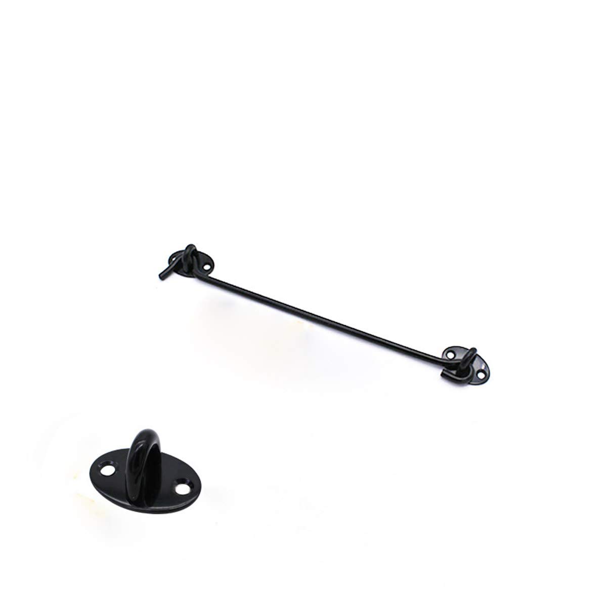 8 Inch Stainless Steel Black Cabin Hook Latches and Eye Hooks, Cabinet Door Hooks Window Hooks, Open Garden Gate Locks, Door Window Locks Bolts with Mounting Screws, 1 Pcs.